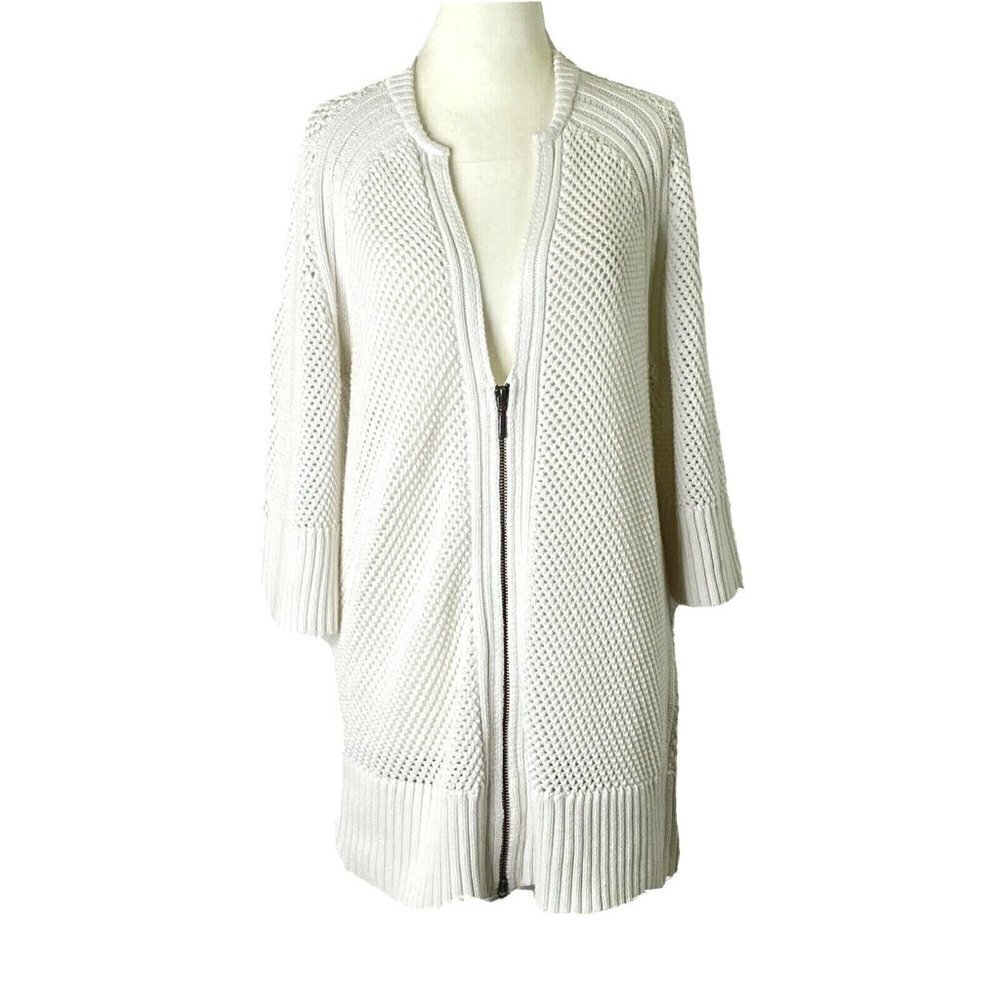 Banana Republic Women's Small Short Sleeved V Neck Zip Front Sweater Top White